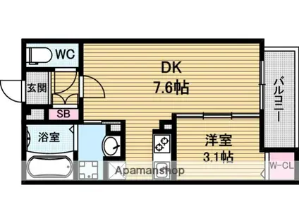 ファーストフィオーレ心斎橋イースト(1DK/9階)の間取り写真