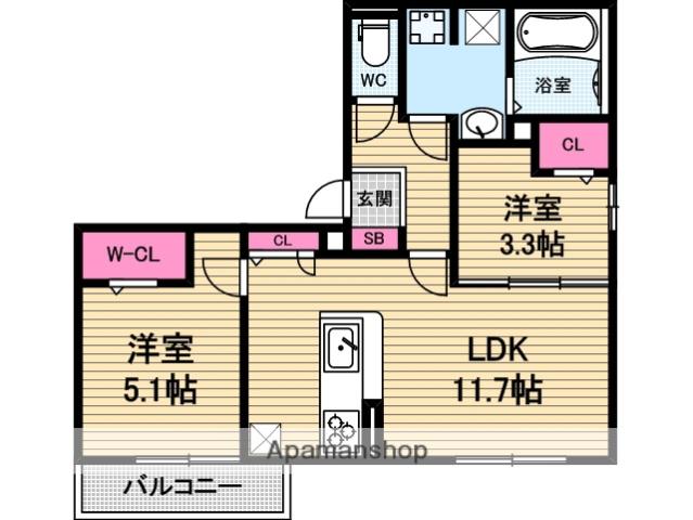 D-ROOM中央区上本町西1(2LDK/1階)の間取り写真