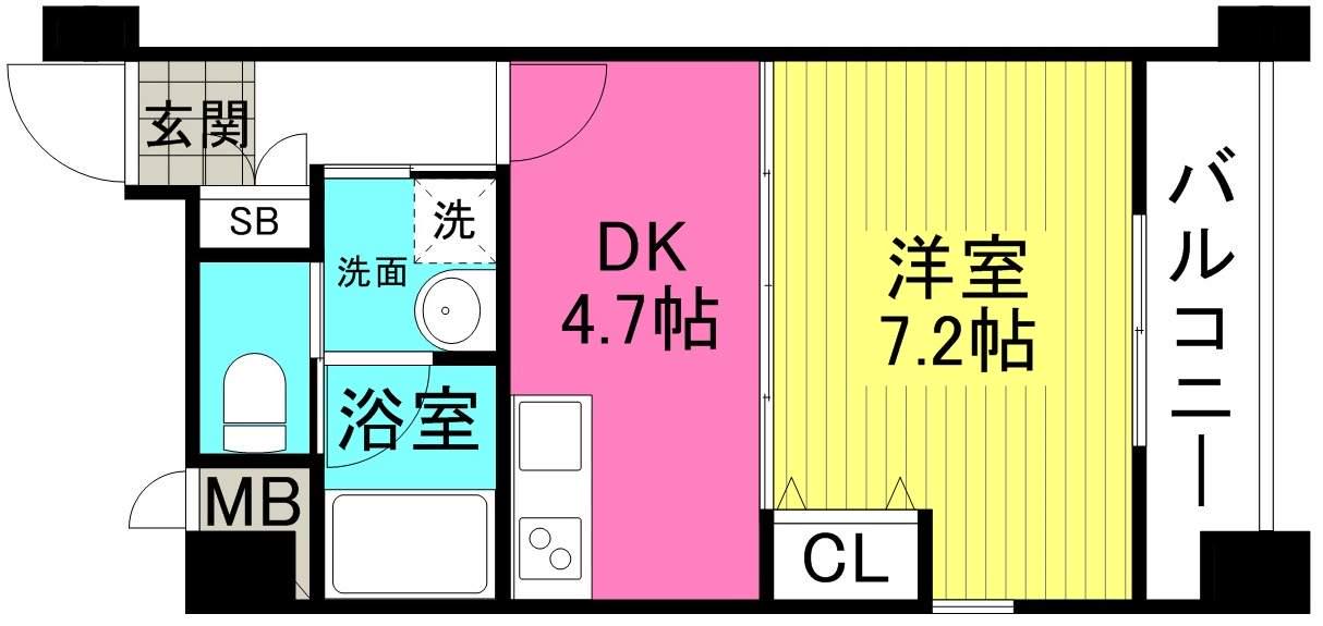 堂島 プライマリーワン(1DK/4階)の間取り写真