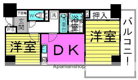 梅田北セントポリア(2DK/6階)の間取り写真