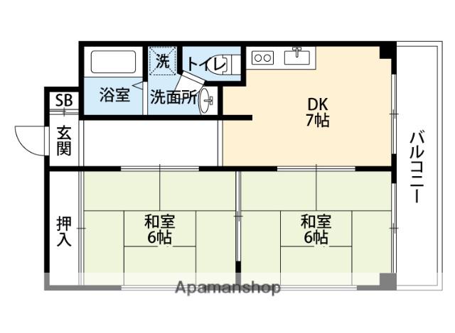 シャトー谷村(2DK/6階)の間取り写真