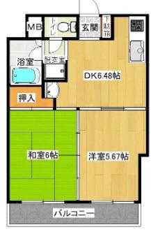 シンコーメゾン扇町(2DK/6階)の間取り写真