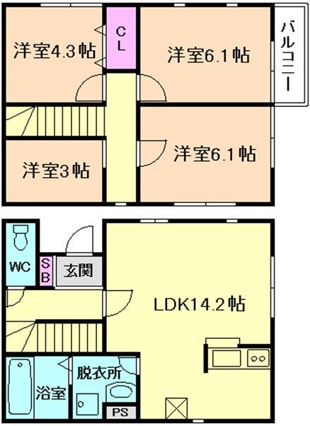 阪急電鉄神戸線 神崎川駅 徒歩8分 2階建 築14年(3LDK)の間取り写真