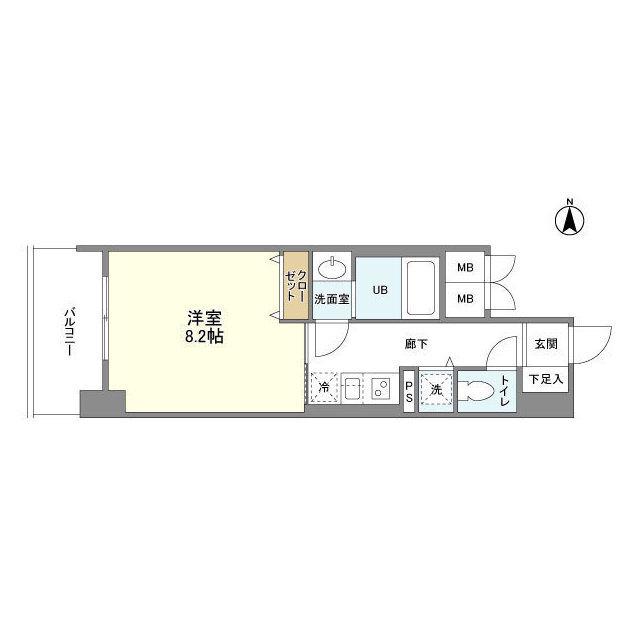 アヴェニール北浜(1K/7階)の間取り写真