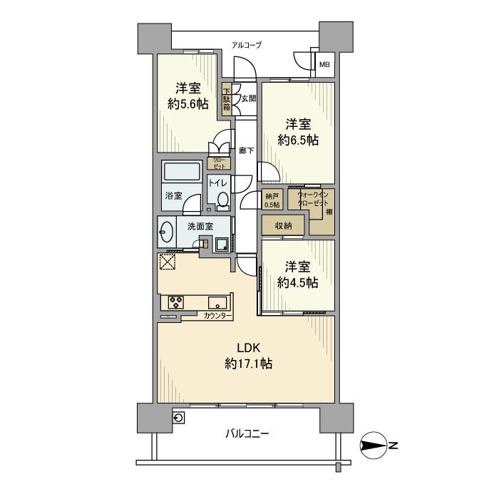 ジオ新町(3LDK/19階)の間取り写真