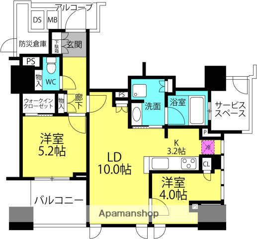 プラウドタワー梅田豊崎(2LDK/5階)の間取り写真