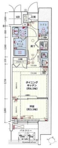 スワンズシティ新大阪プライム(1DK/2階)の間取り写真