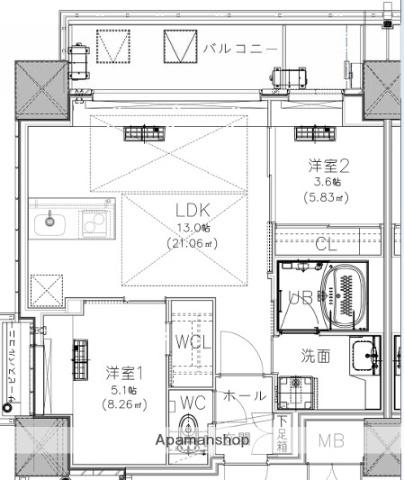 ノルデンタワー南森町アドバンス(2LDK/6階)の間取り写真