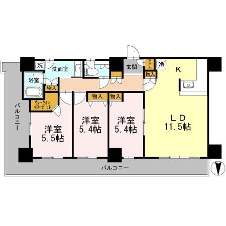 カスタリアタワー長堀橋(3LDK/27階)の間取り写真