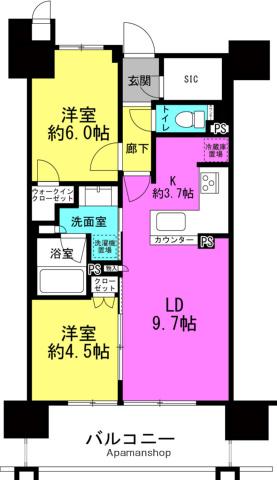 シエリア梅田豊崎(2LDK/6階)の間取り写真