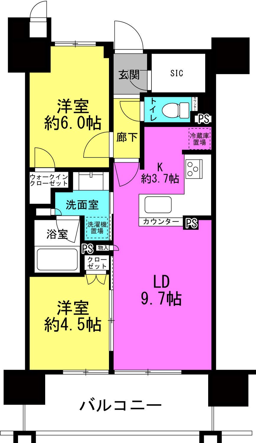 シエリア梅田豊崎(2LDK/2階)の間取り写真
