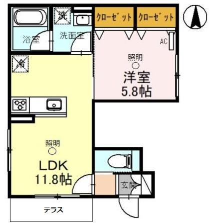 ピアット(1LDK/1階)の間取り写真