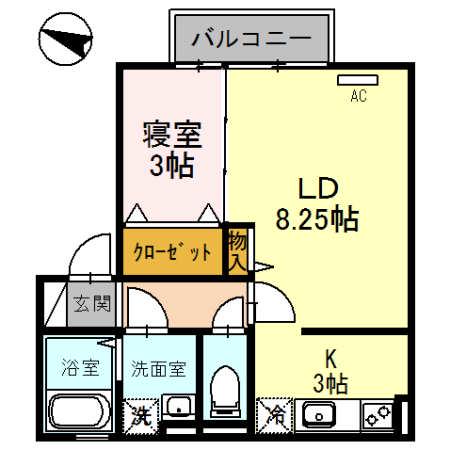 クラインガルテン B棟(1LDK/2階)の間取り写真