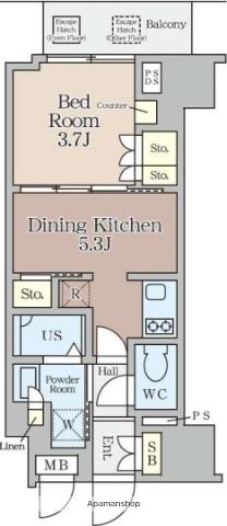 クレストコート堂島(1DK/9階)の間取り写真