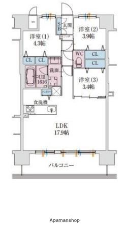 スプランディッド梅田グランノース(3LDK/3階)の間取り写真
