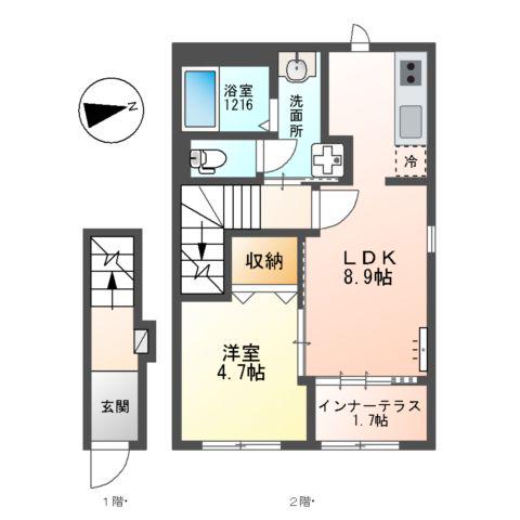 LEAFA森小路(1LDK/2階)の間取り写真