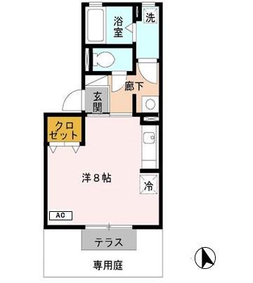 テラー・ウエスト新芦屋(ワンルーム/1階)の間取り写真