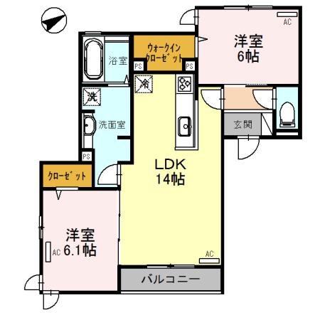 ラメゾンドボヌール桜塚B(2LDK/3階)の間取り写真