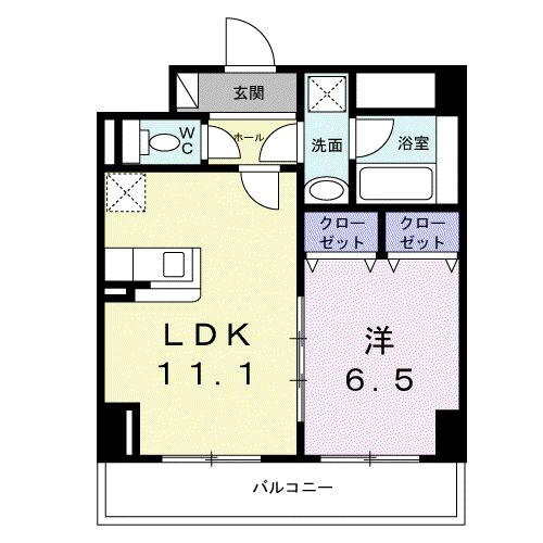 サニーレジデンス吉野Ⅱ(1LDK/4階)の間取り写真
