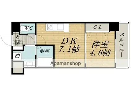 スプランディッド新大阪キャトル(1DK/13階)の間取り写真