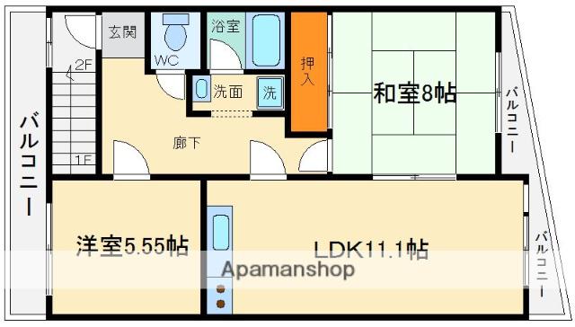 リバーサイドハイツ(2LDK/2階)の間取り写真