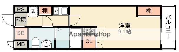 ヴィラフェザントⅡ(1K/3階)の間取り写真