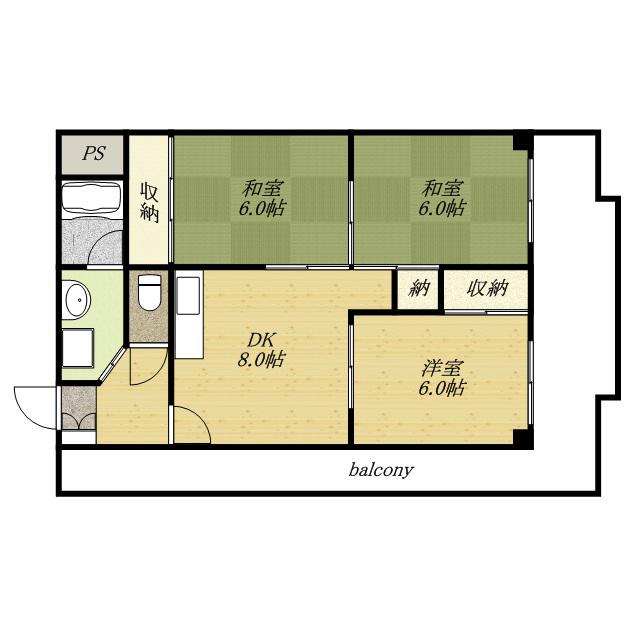 ボラードマンション(3DK/5階)の間取り写真