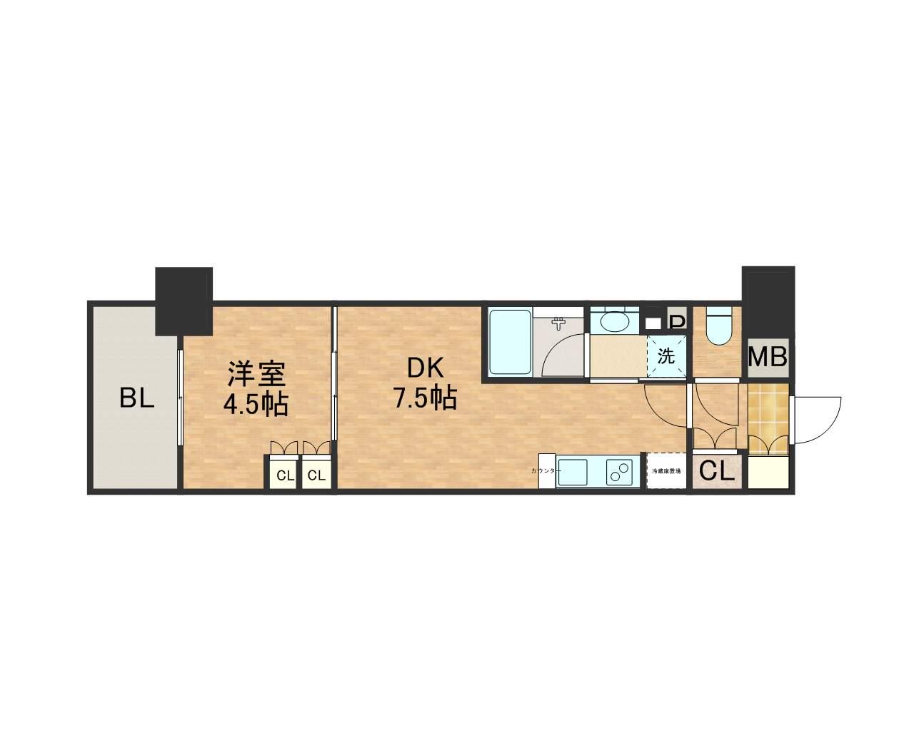 ザ・パークハビオ天満橋(1DK/11階)の間取り写真