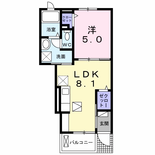 ジャイオス(1LDK/1階)の間取り写真