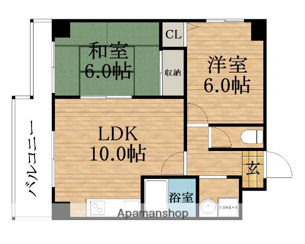 第三西原ハイツ(2LDK/5階)の間取り写真