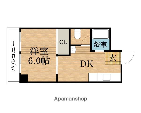 谷九ハイツ(1DK/6階)の間取り写真