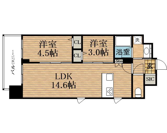 スプランディッド本町グラン(2LDK/7階)の間取り写真