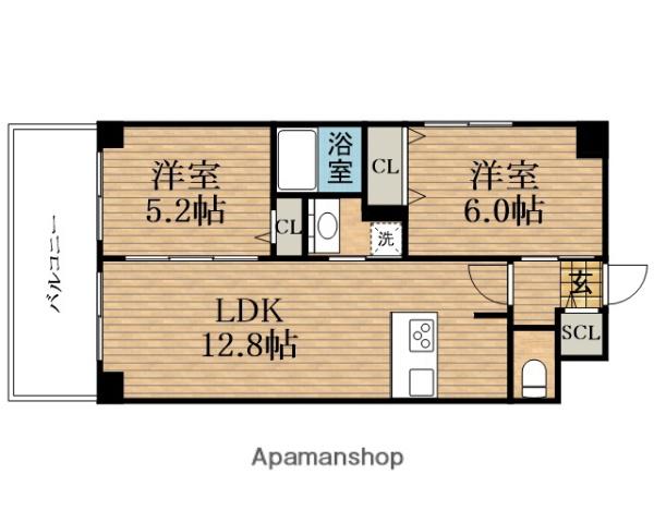 PARKHILLS安堂寺(2LDK/2階)の間取り写真