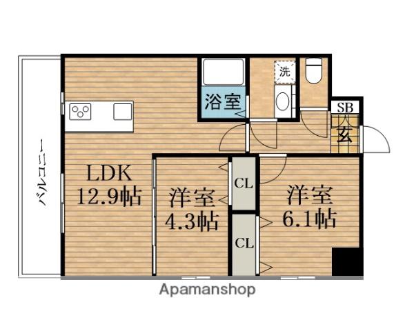 PARKHILLS安堂寺(2LDK/2階)の間取り写真