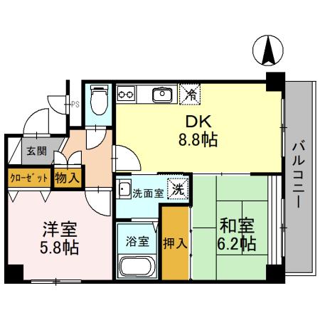 マンション奥野(2LDK/3階)の間取り写真