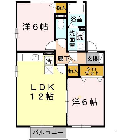 ロイヤル倉治B棟(2LDK/1階)の間取り写真