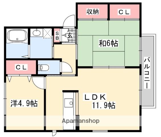 シャーメゾンPALA棟(2LDK/2階)の間取り写真