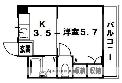 第3星ヶ丘マンション(1K/4階)の間取り写真