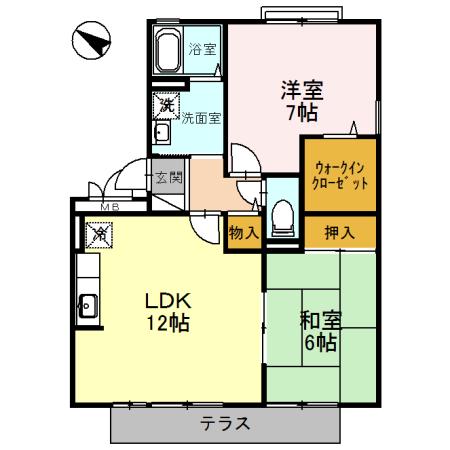 ドミール岡山手(2LDK/1階)の間取り写真