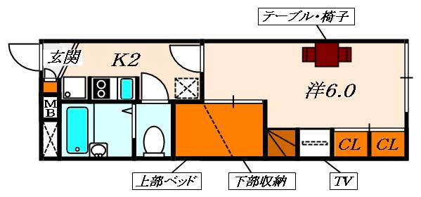 レオパレス星丘B(1K/1階)の間取り写真