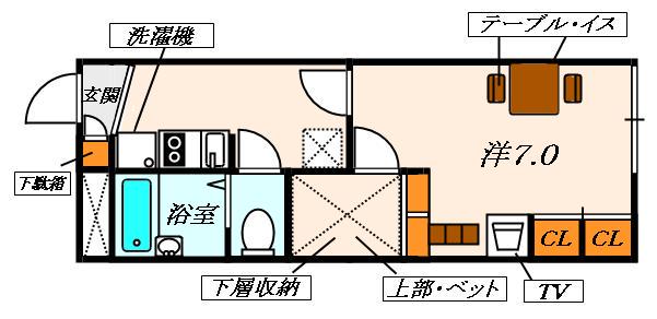 レオパレス カロン(1K/1階)の間取り写真