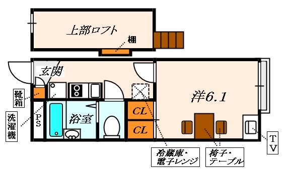 レオパレスプランタン弐番館(1K/1階)の間取り写真