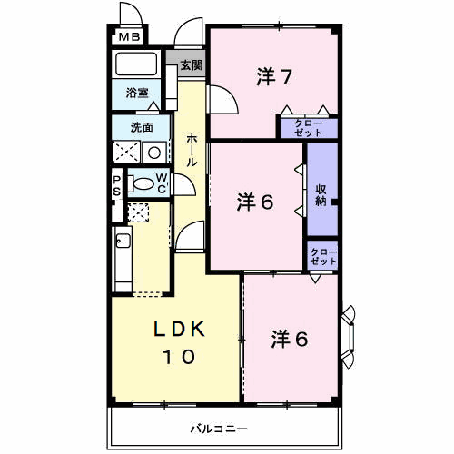 パークウインド(3LDK/3階)の間取り写真