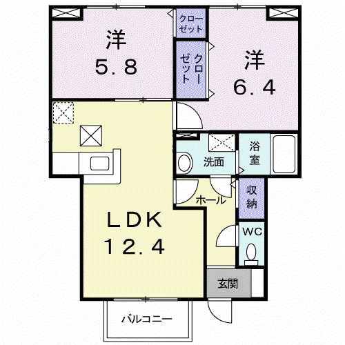 アルカザーレふじ(2LDK/1階)の間取り写真