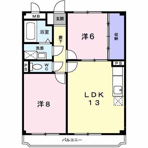 ディアコート津田(2LDK/3階)の間取り写真