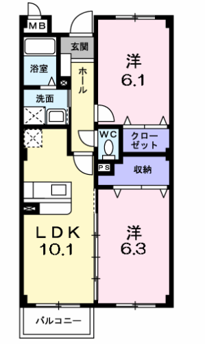 アネックス北中振(2LDK/1階)の間取り写真