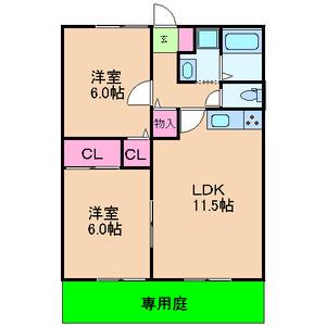 ツインコートA・B(2LDK/1階)の間取り写真