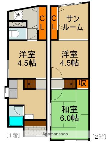 大阪モノレール本線 大日駅 徒歩16分 2階建 築54年(3SDK)の間取り写真