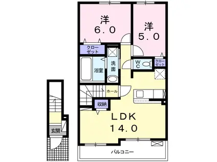 トゥールビヨン(2LDK/2階)の間取り写真