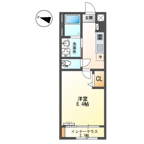 フォンスモンテ(1K/1階)の間取り写真